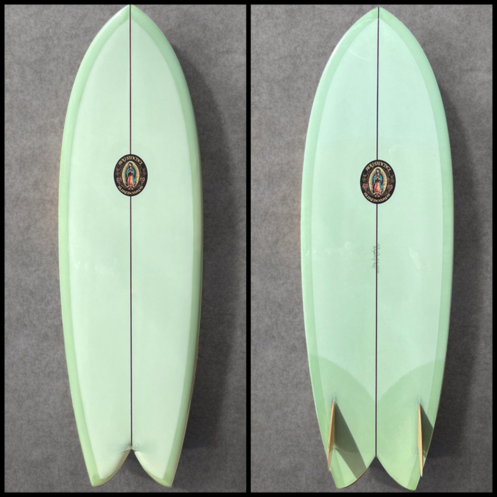 Roy Sanchez 5'8" Fish Surfboard- Coke Bottle Green Tint