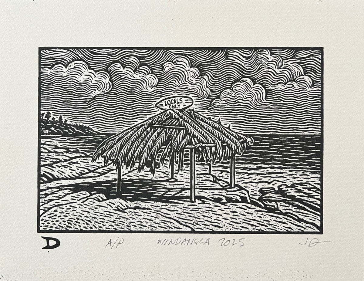 Windansea Beach Hand Carved Block Print by John Durant