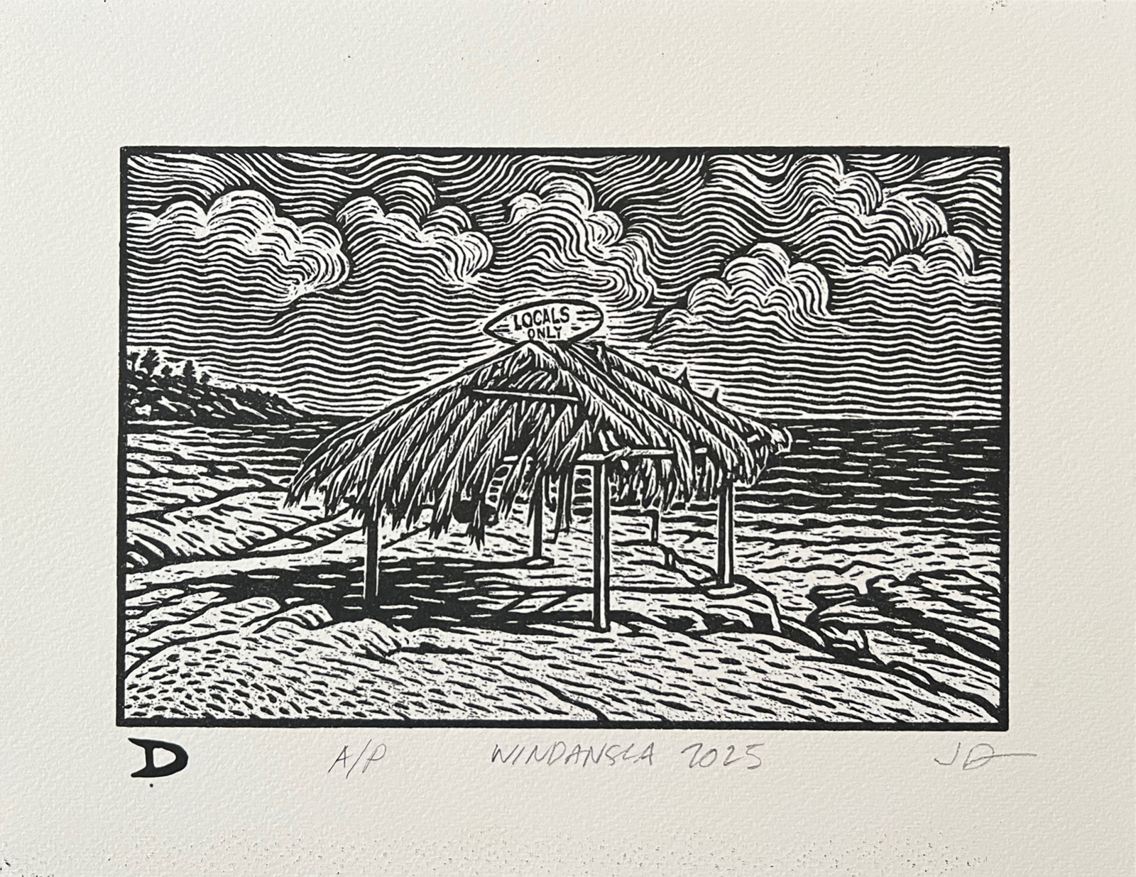 Windansea Beach Hand Carved Block Print by John Durant