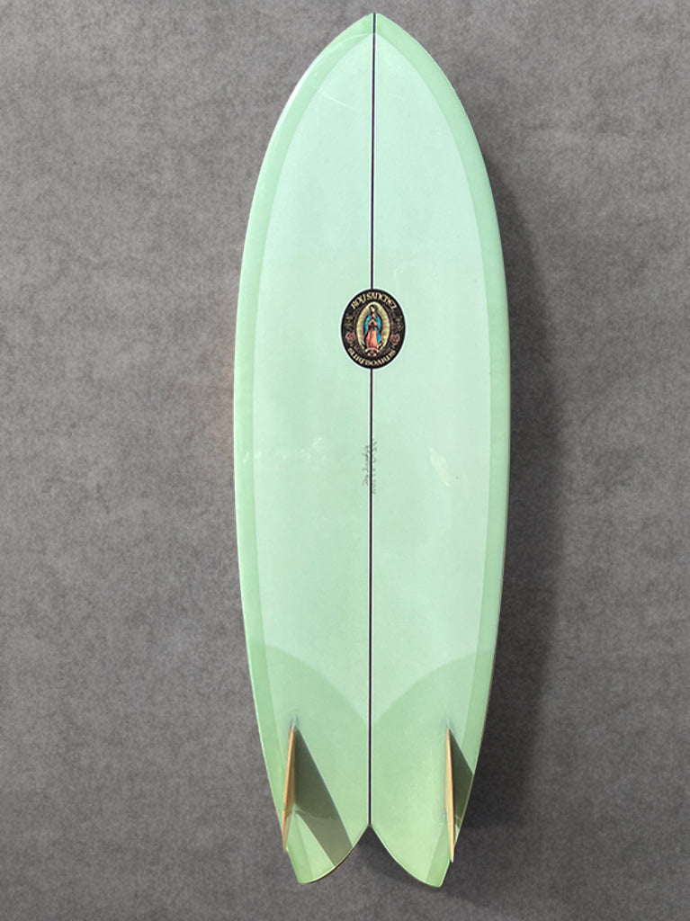 Roy Sanchez 5'8" Fish Surfboard- Coke Bottle Green Tint